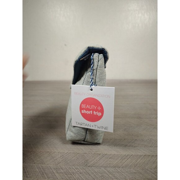 Tartan + Twine Denim Chevron Quilted Beauty Travel Organizer Makeup Bag NEW - Picture 2 of 7